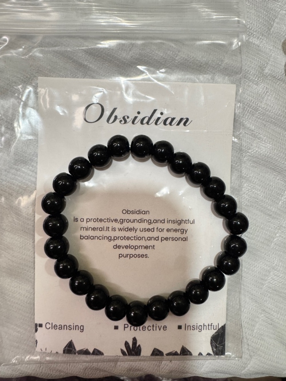 Obsidian Beaded Stretch Bracelet - Black